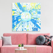 Abstracte Happy Whimsical Sun Word Art Canvas Afdruk (Insitu (Woonkamer))