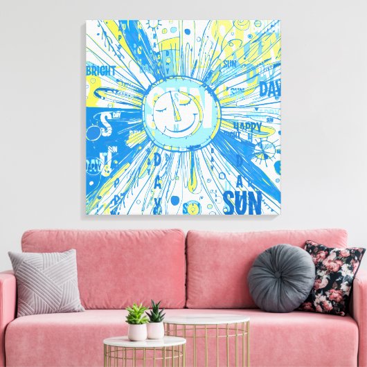 Abstracte Happy Whimsical Sun Word Art Canvas Afdruk (Insitu (Woonkamer))