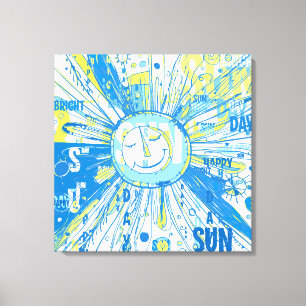 Abstracte Happy Whimsical Sun Word Art Canvas Afdruk