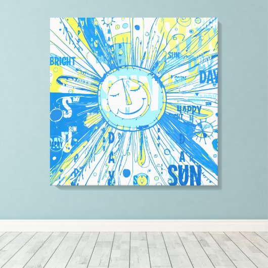 Abstracte Happy Whimsical Sun Word Art Canvas Afdruk (Insitu (Houten vloer))