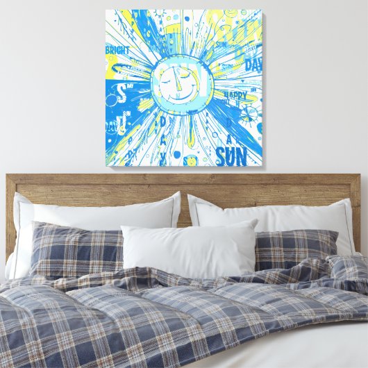 Abstracte Happy Whimsical Sun Word Art Canvas Afdruk (Insitu (Slaapkamer))