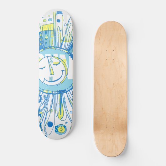 Abstracte Happy Whimsical Sun Word Art Persoonlijk Skateboard (Voorkant)
