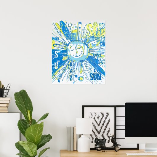 Abstracte Happy Whimsical Sun Word Art Poster (Thuiskantoor)