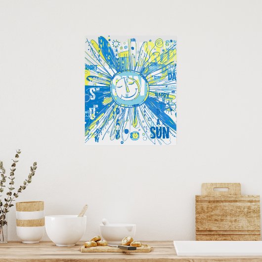 Abstracte Happy Whimsical Sun Word Art Poster (Keuken)