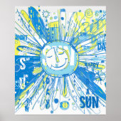 Abstracte Happy Whimsical Sun Word Art Poster (Voorkant)