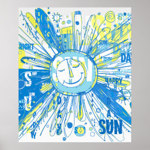 Abstracte Happy Whimsical Sun Word Art Poster