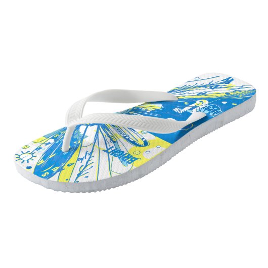 Abstracte Happy Whimsical Sun Word Art Teenslippers (Schuin)