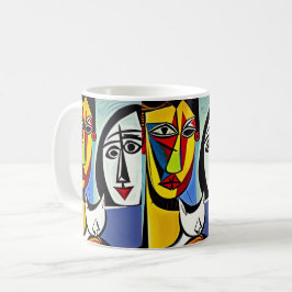 Abstracte harmonie: een koppel met een kat koffiemok