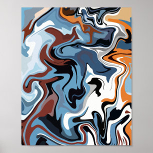 Abstracte harmonie tussen blauwe en aardse tinten poster