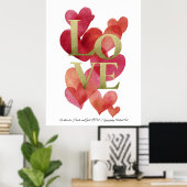 Abstracte harten en gouden LOVE-typografie kunst Poster (Thuiskantoor)