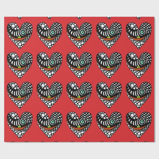 Abstracte harten op rode liefde valentijn cadeaupapier (Vlak)