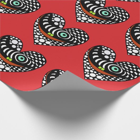 Abstracte harten op rode liefde valentijn cadeaupapier (Hoek)