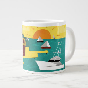 Abstracte havenstad grote koffiekop