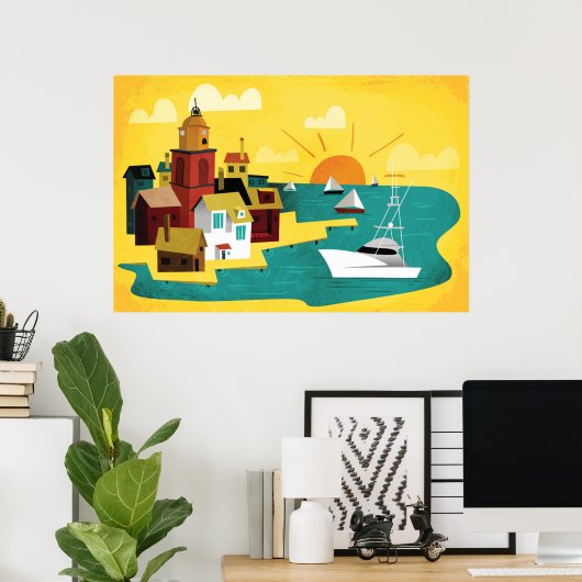 Abstracte havenstad poster (Thuiskantoor)