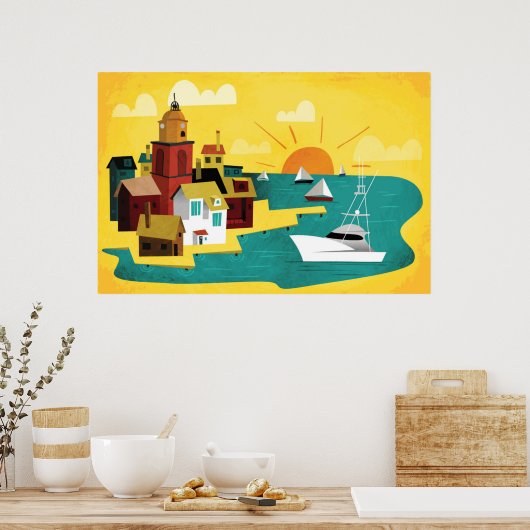 Abstracte havenstad poster (Keuken)