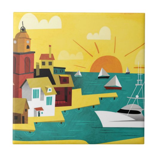 Abstracte havenstad tegeltje (Voorkant)