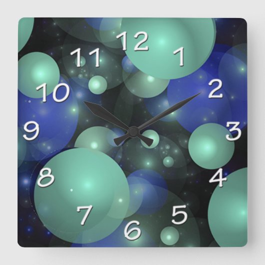 Abstracte hedendaagse blauwe groene drijvende bell vierkante klok (Voorkant)