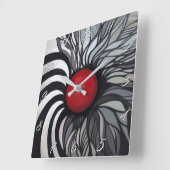 Abstracte, hedendaagse, rode cirkel, zwart, wit vierkante klok (Hoek)