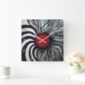 Abstracte, hedendaagse, rode cirkel, zwart, wit vierkante klok (Huis)
