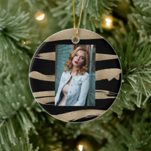 abstracte hedendaagse zwarte goudborstelslag keramisch ornament