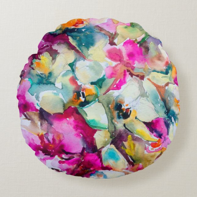 Abstracte heldere decoratieve achtergrond. Flo Rond Kussen (Voorkant)