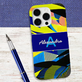 Abstracte heldere tropische palmbladeren monogramm iPhone 16 pro hoesje