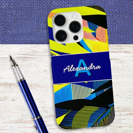 Abstracte heldere tropische palmbladeren monogramm Case-Mate iPhone case