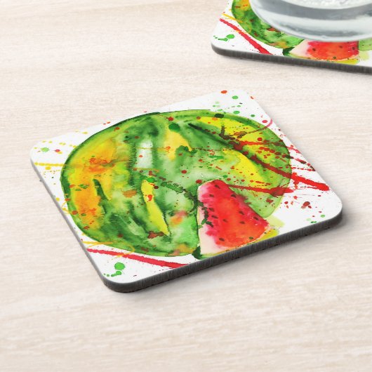 Abstracte heldere waterverf watermeloen bier onderzetter (Linkerzijde)