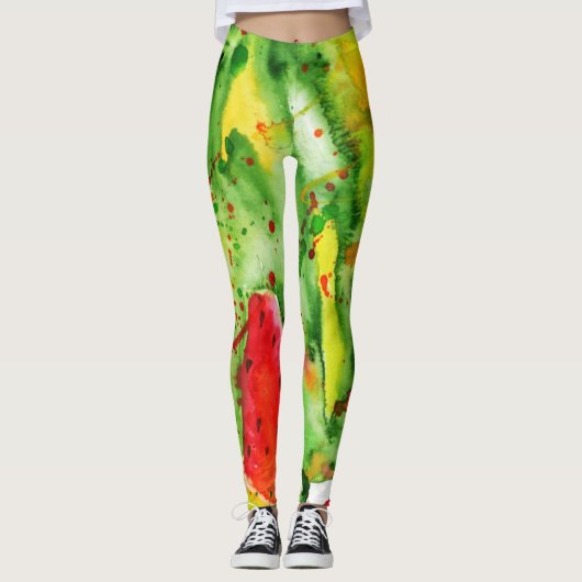 Abstracte heldere waterverf watermeloen leggings (Voorkant)