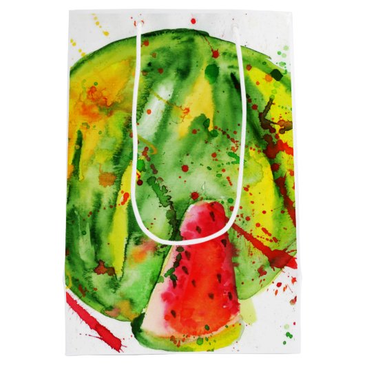Abstracte heldere waterverf watermeloen medium cadeauzakje (Achterkant)