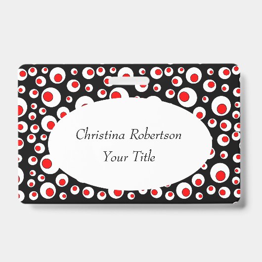 Abstracte helderrode cirkels in witte cirkels zwar badge (Voorzijde)