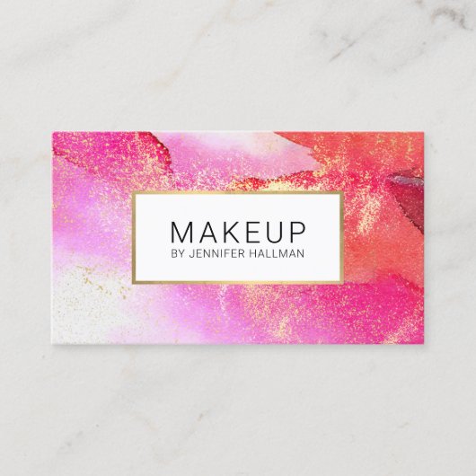 Abstracte helderroze Waterverf Faux Gold Dust Visitekaartje (Voorkant)