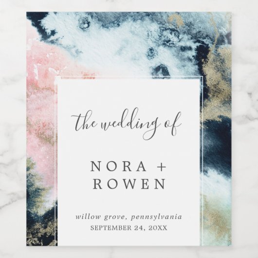 Abstracte hemelse Waterverf bruiloft Wijn Etiket (Enkel label)