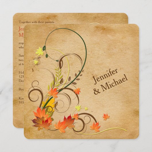 Abstracte herfst-bladeren, wijnstokken-weddenschap kaart (Voorkant / Achterkant)