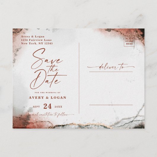 Abstracte Herfst Herfst Oranje bruiloft Bewaar de  Aankondigingskaart (Achterkant)