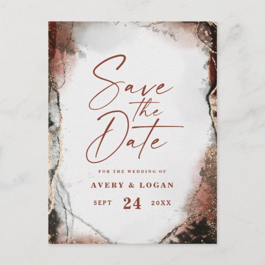 Abstracte Herfst Herfst Oranje bruiloft Bewaar de  Aankondigingskaart (Voorkant)