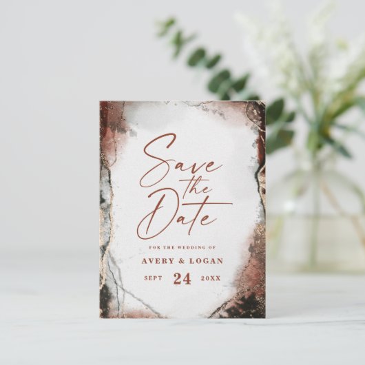 Abstracte Herfst Herfst Oranje bruiloft Bewaar de  Aankondigingskaart (Staand voorkant)