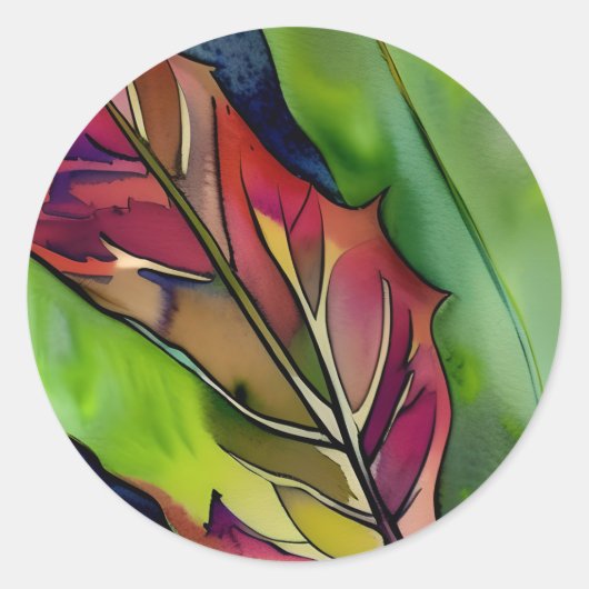 Abstracte Herfst Leaf Waterverf Art Ronde Sticker (Voorkant)