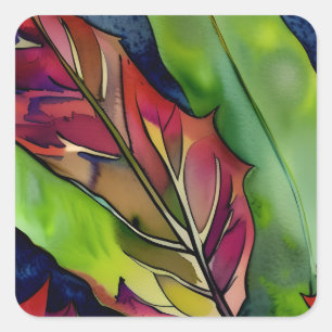 Abstracte Herfst Leaf Waterverf Art Vierkante Sticker