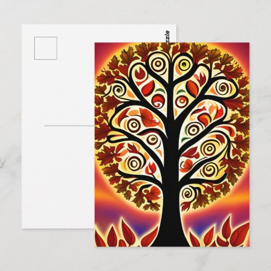 Abstracte herfst oogstboom briefkaart (Voorkant / Achterkant)