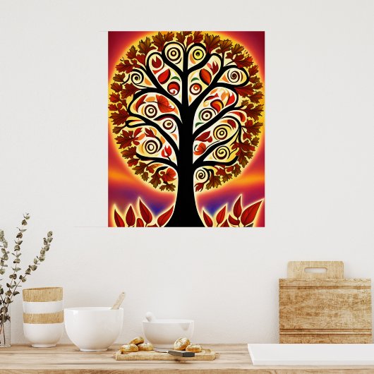 Abstracte herfst oogstboom poster (Keuken)