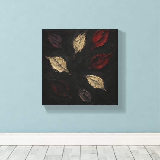 Abstracte herfstbladeren - Donkere botanische text Canvas Afdruk (Insitu (Houten vloer))