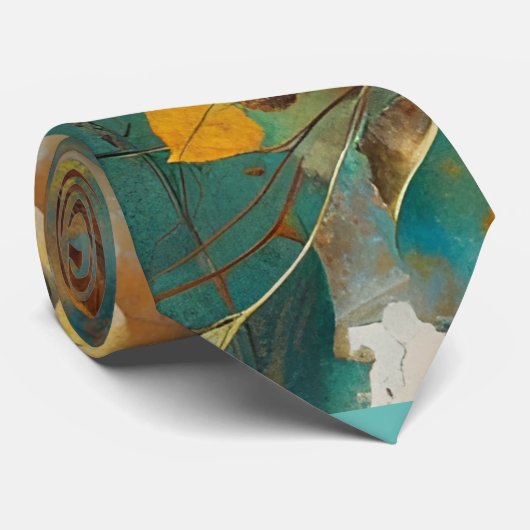 Abstracte herfstbladeren Turquoise Blauwgroen Rust Stropdas (Opgerold)