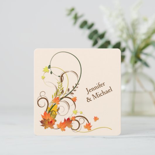 Abstracte herfstbladeren, wijnstokken, uitnodiging (Staand voorkant)