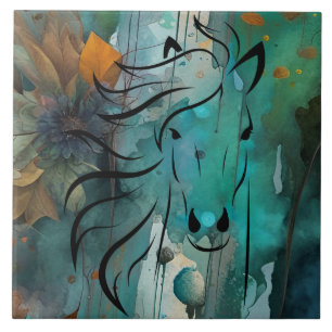 Abstracte Herfstbloemenkunst Wild Horse Tegeltje