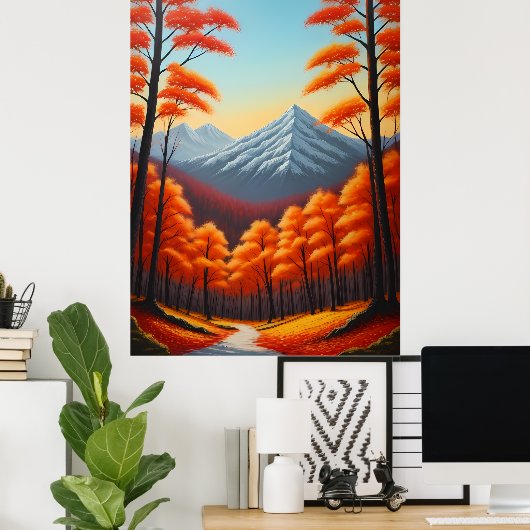 Abstracte herfstboom bos landschap olieverf poster (Thuiskantoor)