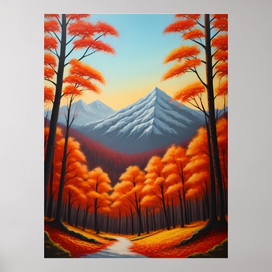 Abstracte herfstboom bos landschap olieverf poster (Voorkant)