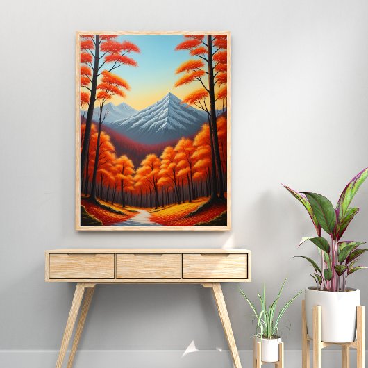 Abstracte herfstboom bos landschap olieverf poster