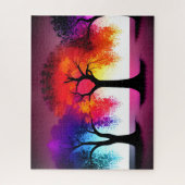 Abstracte herfstkleuren met zwarte silhouetbomen legpuzzel (Verticaal)