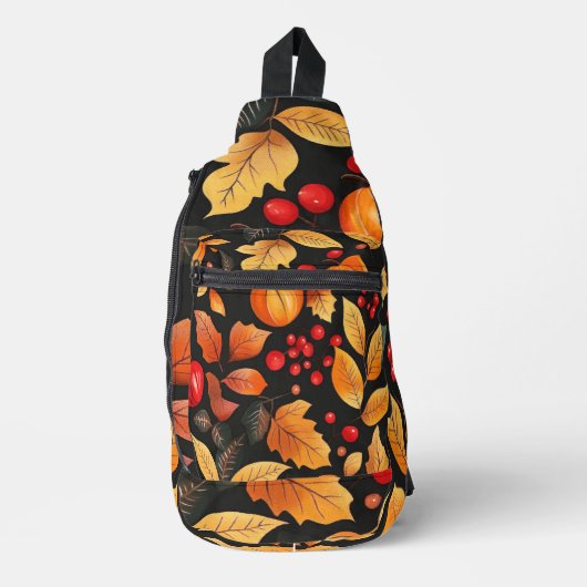 Abstracte herfstkleuren Sinaasappel en rode blader Sling Bag (Voorkant)